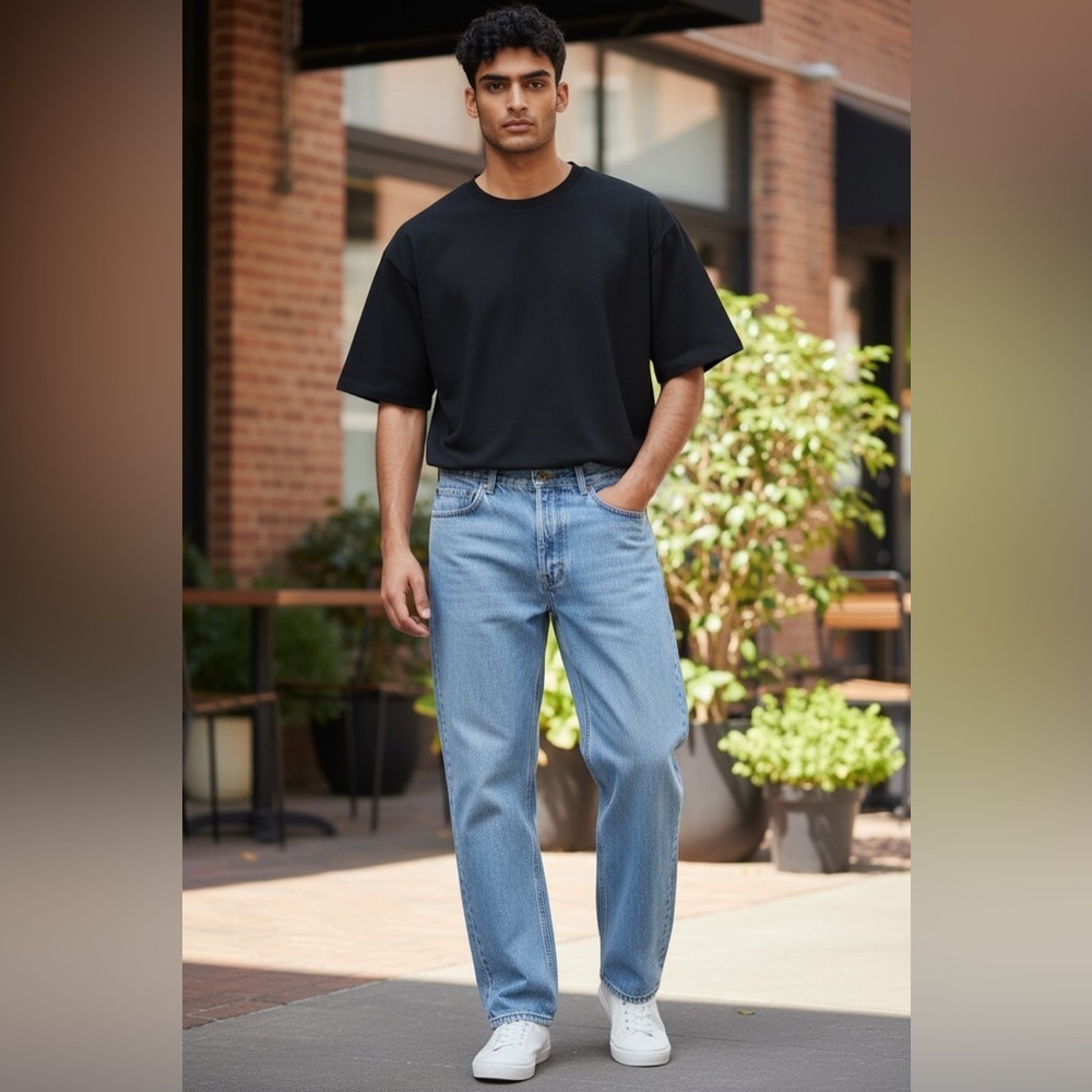 Men's Light Blue Straight Jeans